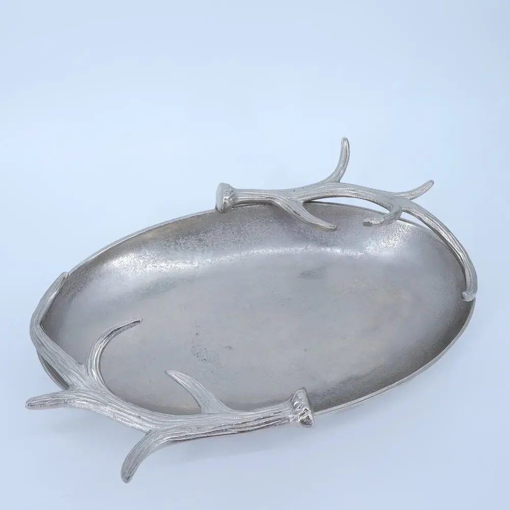 TOZAI HOME Silver Antler Serving Dish Aluminum Plate Oval Tray